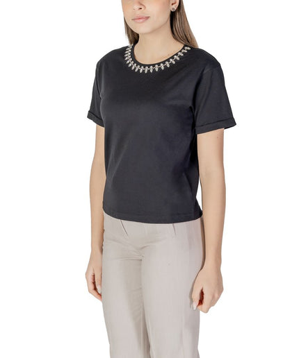 Morgan De Toi Black Cotton Tops & T-Shirt