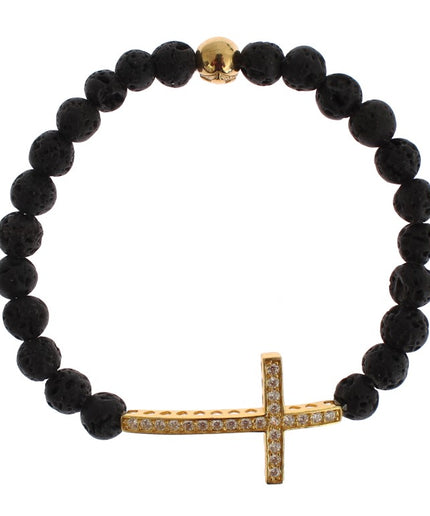 Nialaya Elegant Gold & Black Lava Stone Bracelet