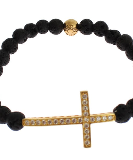 Nialaya Elegant Gold & Black Lava Stone Bracelet