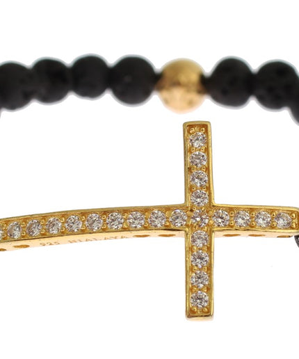 Nialaya Elegant Gold & Black Lava Stone Bracelet