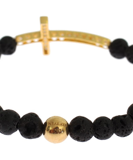 Nialaya Elegant Gold & Black Lava Stone Bracelet