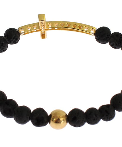 Nialaya Elegant Gold & Black Lava Stone Bracelet