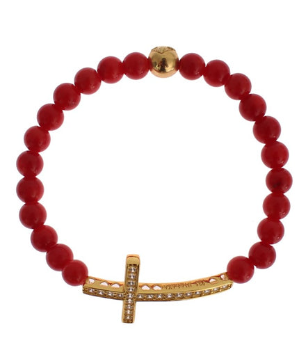 Nialaya Elegant Gold and Red Coral Beaded Bracelet