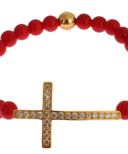 Nialaya Elegant Gold and Red Coral Beaded Bracelet