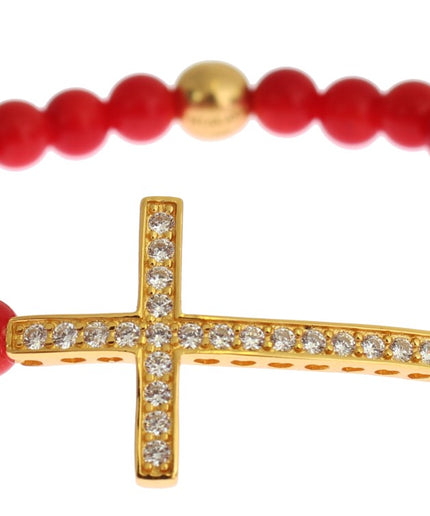 Nialaya Elegant Gold and Red Coral Beaded Bracelet