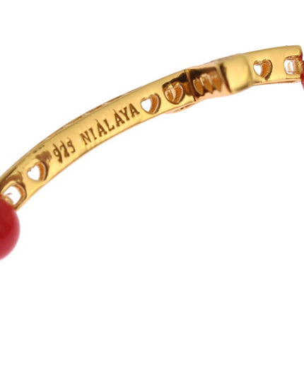 Nialaya Elegant Gold and Red Coral Beaded Bracelet