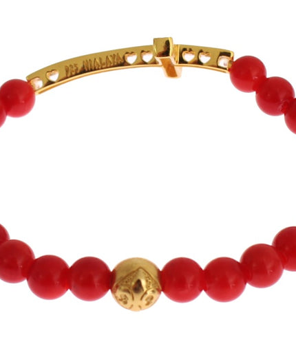 Nialaya Elegant Gold and Red Coral Beaded Bracelet