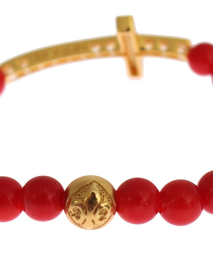 Nialaya Elegant Gold and Red Coral Beaded Bracelet