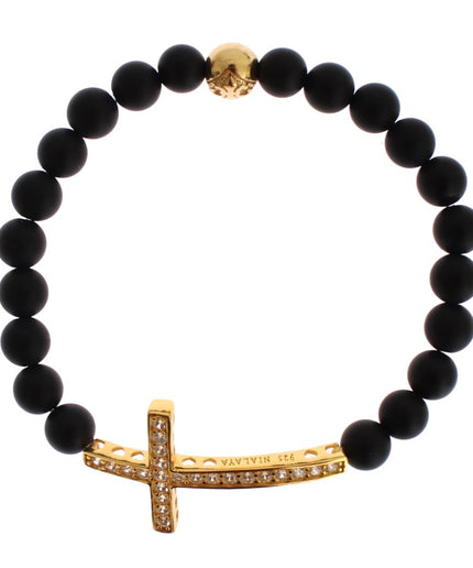 Nialaya Chic Matte Onyx Bead & CZ Diamond Cross Bracelet