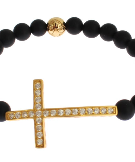 Nialaya Chic Matte Onyx Bead & CZ Diamond Cross Bracelet