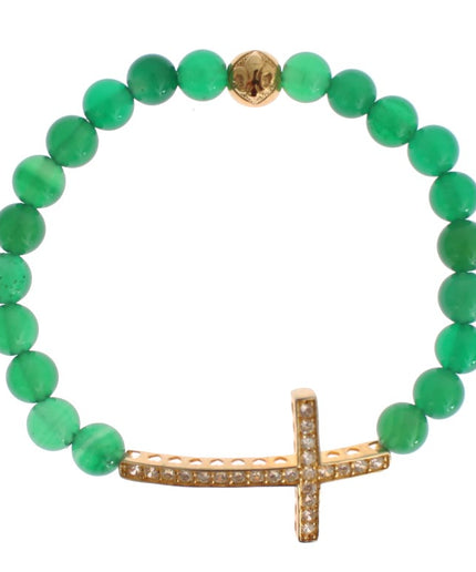 Nialaya Elegant Green Jade Bead & Gold Plated Bracelet