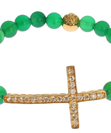 Nialaya Elegant Green Jade Bead & Gold Plated Bracelet