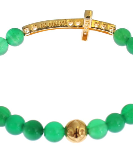 Nialaya Elegant Green Jade Bead & Gold Plated Bracelet