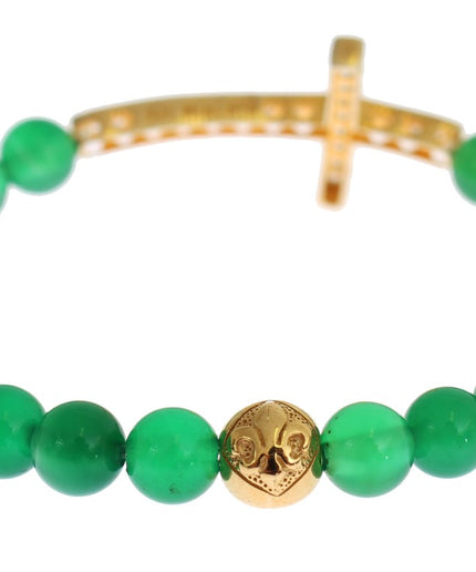 Nialaya Elegant Green Jade Bead & Gold Plated Bracelet