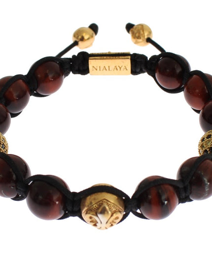 Nialaya Radiant Red Tiger Eye & CZ Gold Bracelet