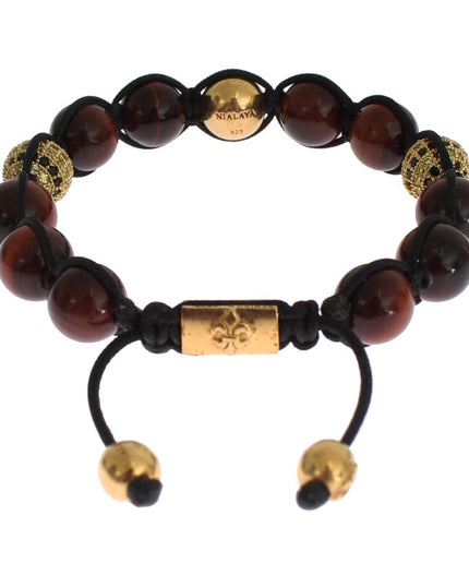 Nialaya Radiant Red Tiger Eye & CZ Gold Bracelet